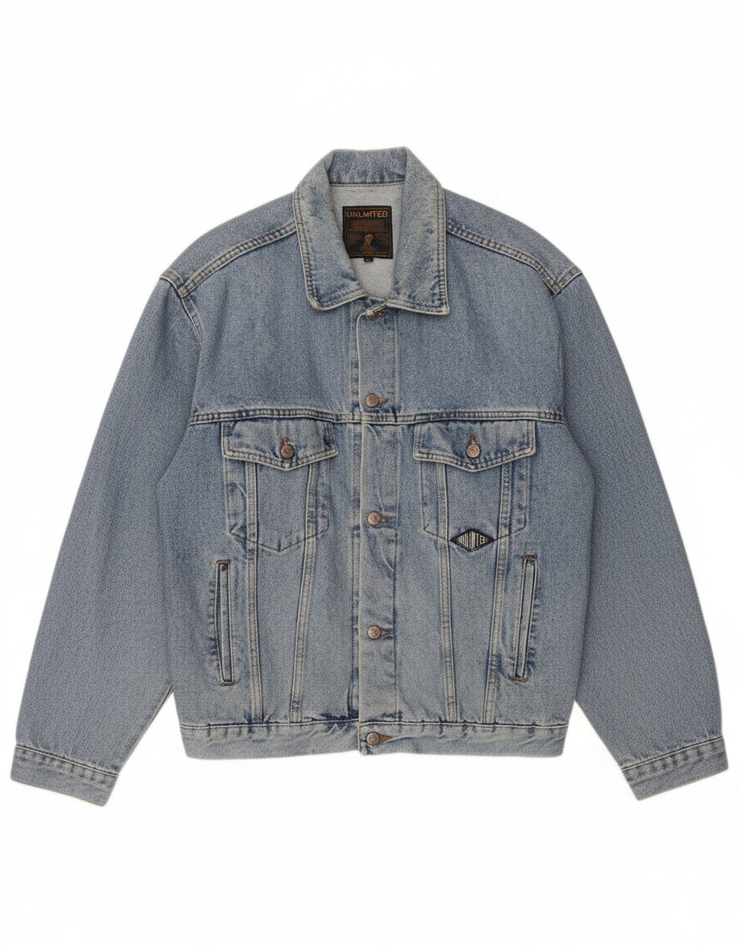 UNLIMITED Mens Denim Jacket UK 42 XL Blue Cotton