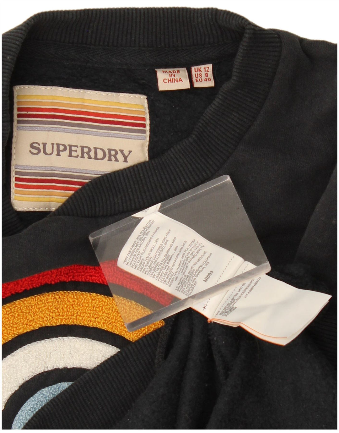 Женский джемпер большого размера с рисунком Superdry UK 12, средний черный