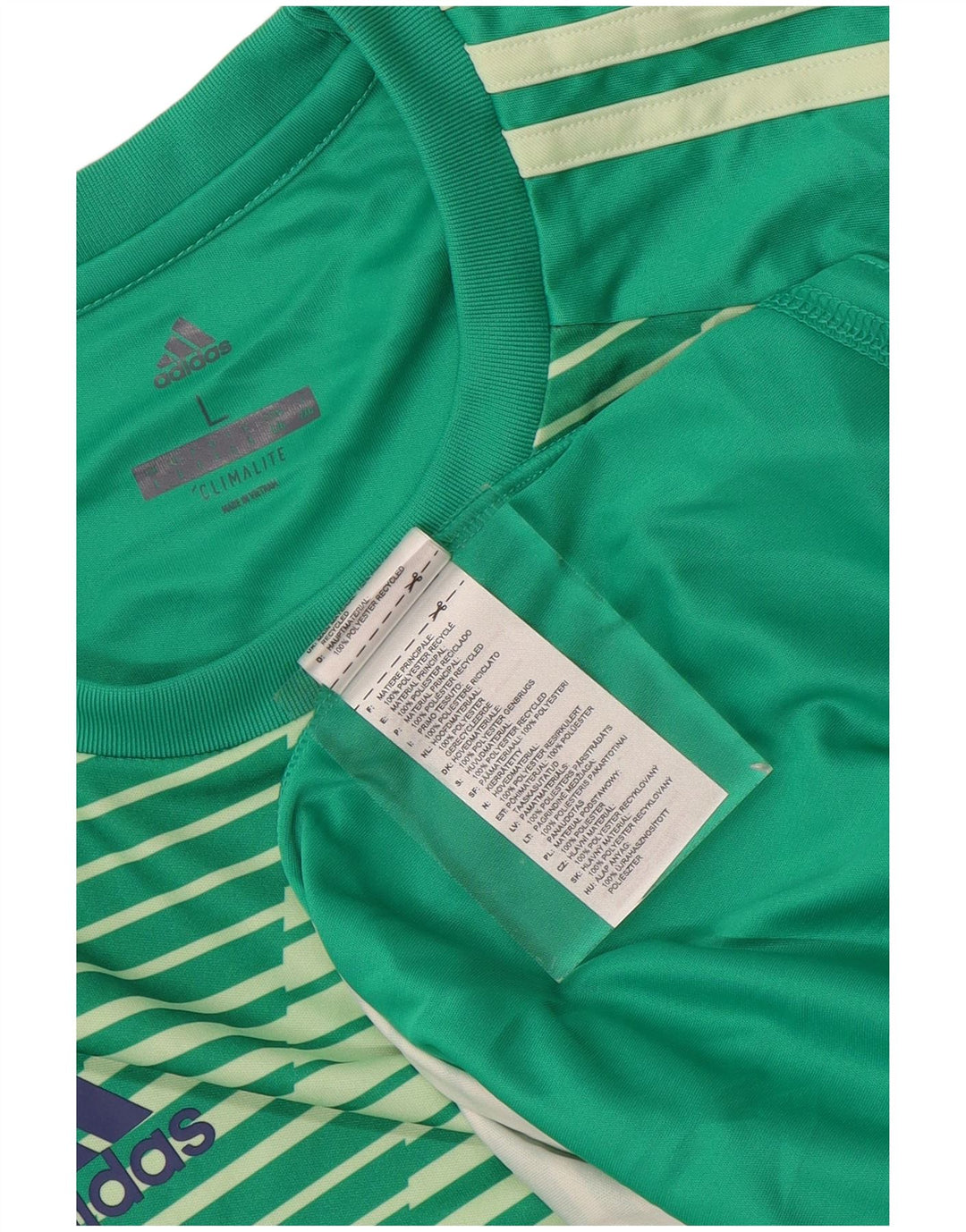 Мужская футболка ADIDAS Climalite, полиэстер, большая зеленая полоска