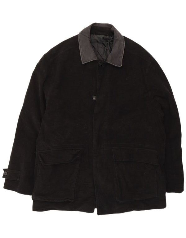 Marks & Spencer Mens Overcoat UK 44 2XL Black Cotton