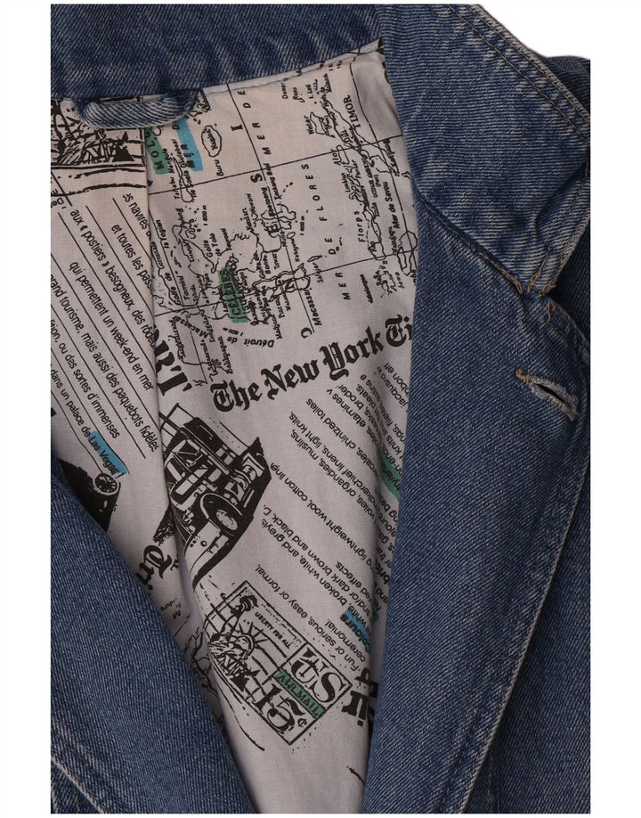 Винтажный женский удлиненный двубортный пиджак, Великобритания, 16, большой синий цвет