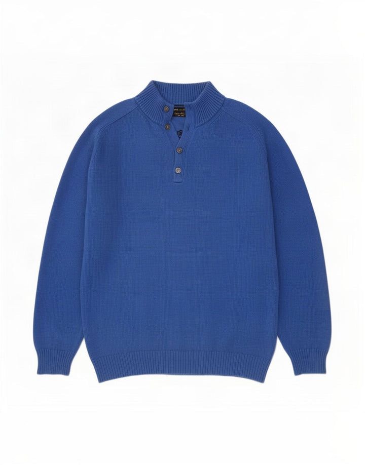 Мужской свитер Massimo Dutti с воротником на пуговицах 2XL, синий хлопок