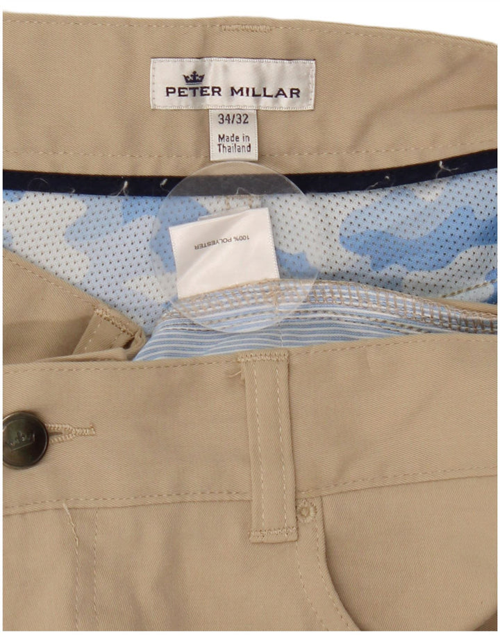 Мужские прямые повседневные брюки Peter Millar W34 L28 бежевого цвета из полиэстера