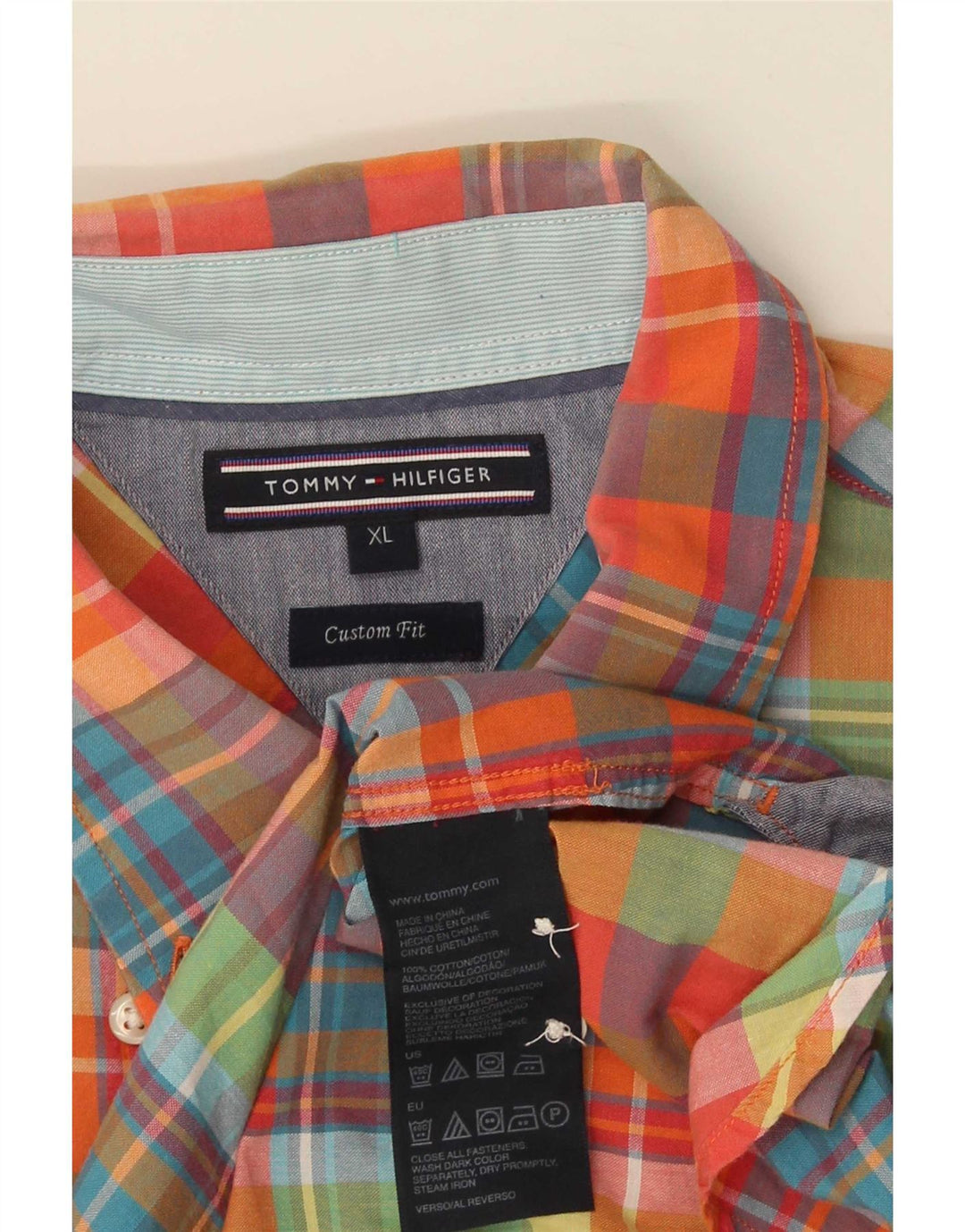 Tommy Hilfiger Мужская рубашка индивидуального кроя с коротким рукавом XL в разноцветную клетку