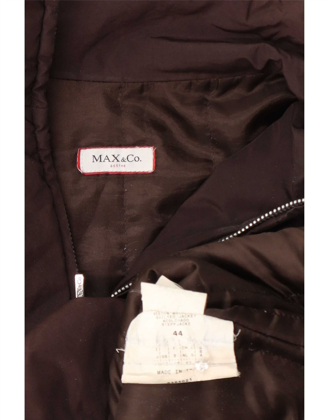 Женская стеганая лыжная куртка Max & Co. UK 12, средний коричневый цвет с цветными блоками