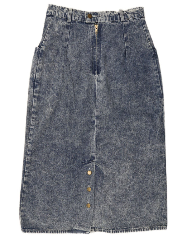 VINTAGE Womens High Waist Denim Skirt UK 12 Medium W26 Blue Cotton