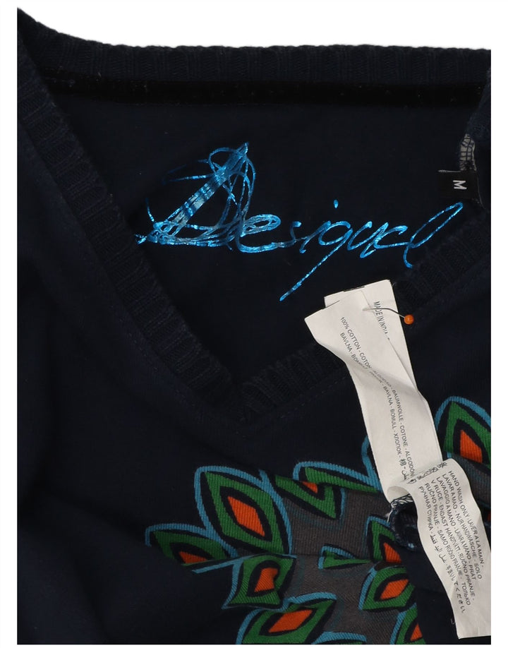 Женский топ с рисунком Desigual, длинный рукав, UK 12, средний темно-синий, хлопок