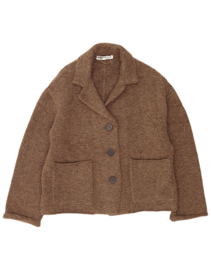 Женский свободный кардиган Zara UK 10, маленький коричневый полиэстер