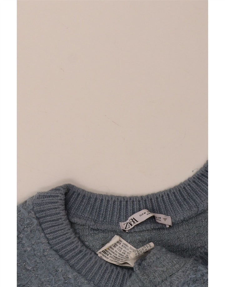Женский укороченный джемпер с круглым вырезом Zara UK 14, средний синий полиэстер