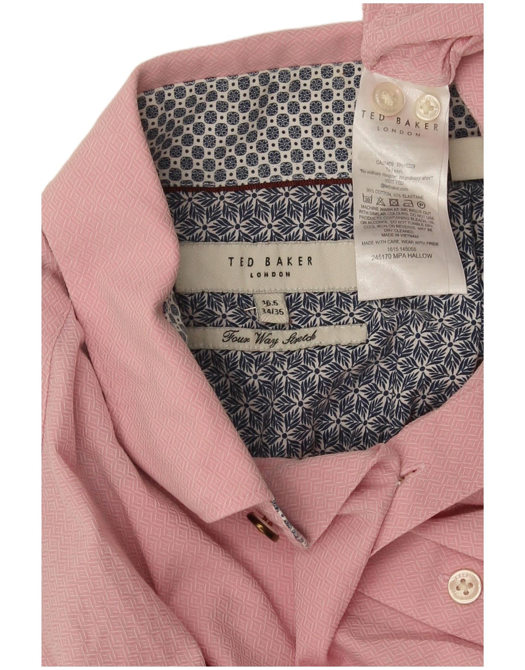 Мужская рубашка Ted Baker, размер 16, 1/2, большая розовая хлопковая рубашка с геометрическим рисунком