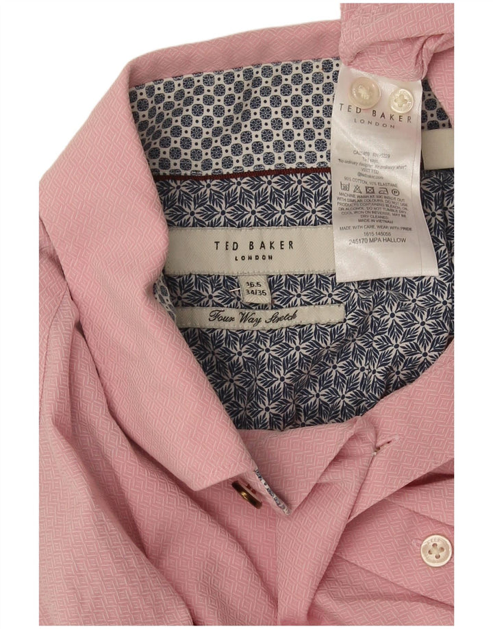 Мужская рубашка Ted Baker, размер 16, 1/2, большая розовая хлопковая рубашка с геометрическим рисунком