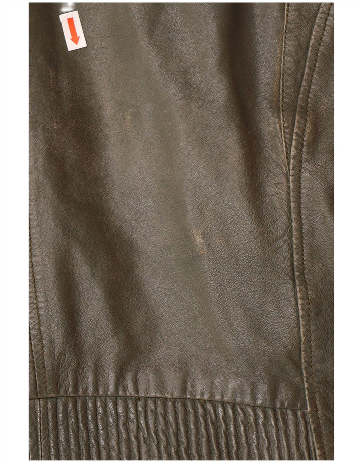 Женская укороченная байкерская куртка DAVID MOORE UK 16, большая зеленая кожаная с цветными блоками