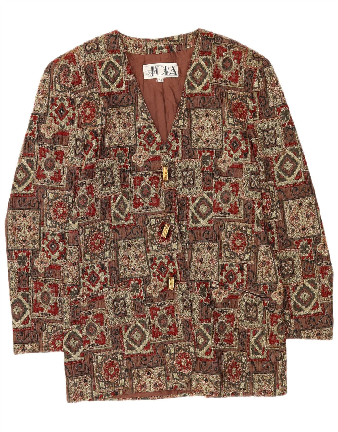 Винтажный женский пиджак на 3 пуговицах IT 46, большой коричневый пэчворк из ацетата