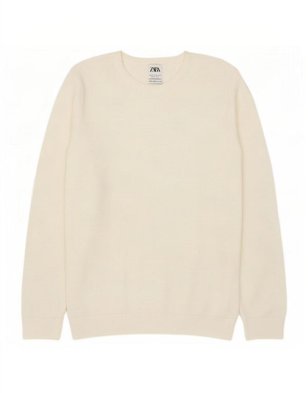 Zara Mens Crew Neck Jumper Sweater Medium White Cotton