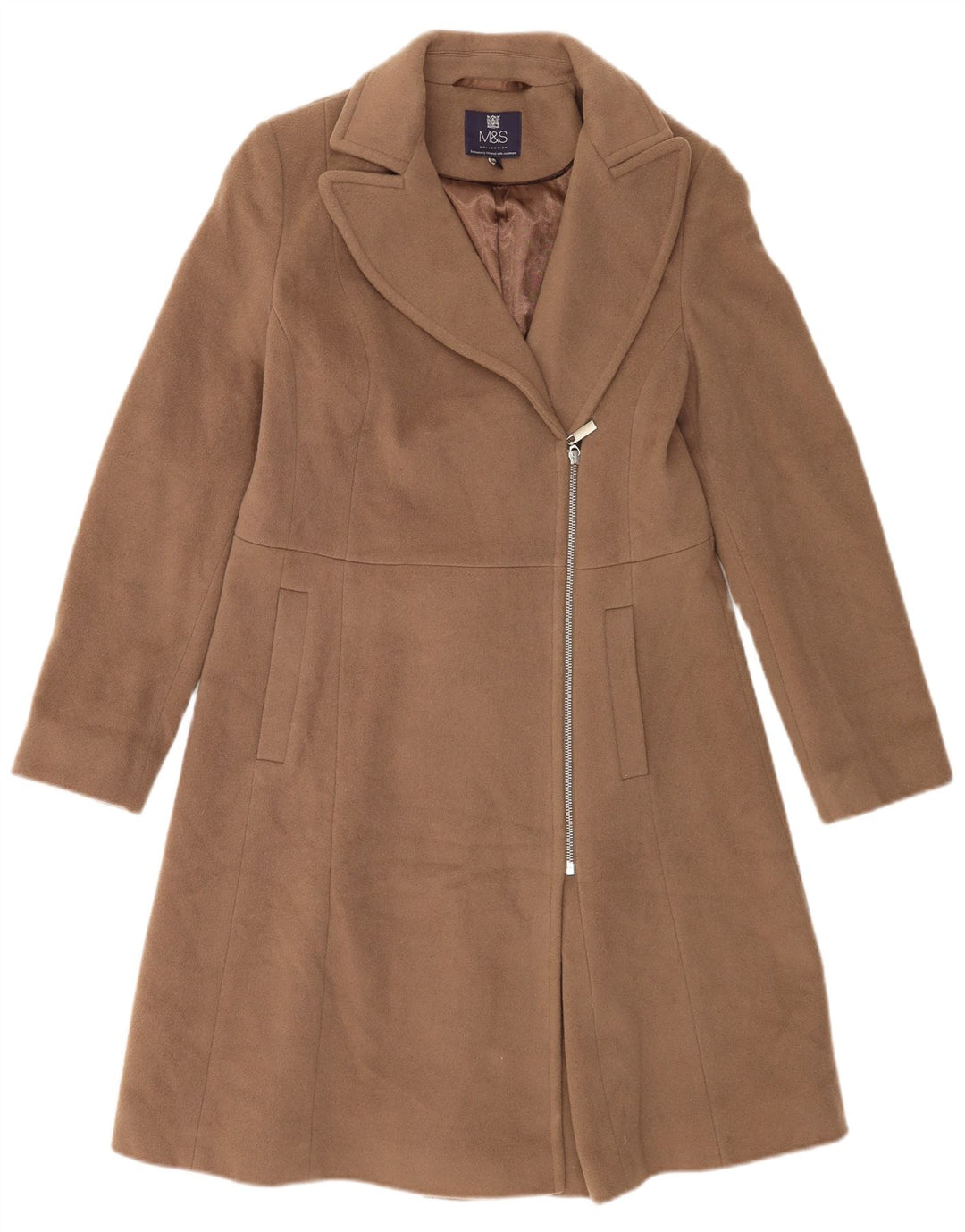 Женское пальто Marks & Spencer UK 10, маленькое, бежевое, шерстяное