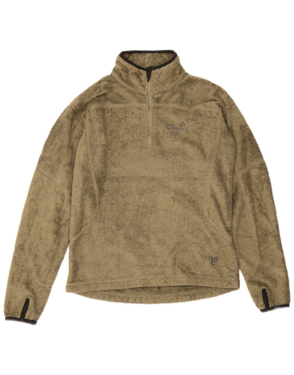 Женский флисовый джемпер с воротником на молнии Jack Wolfskin, размер UK 10, маленький, цвет хаки, полиэстер