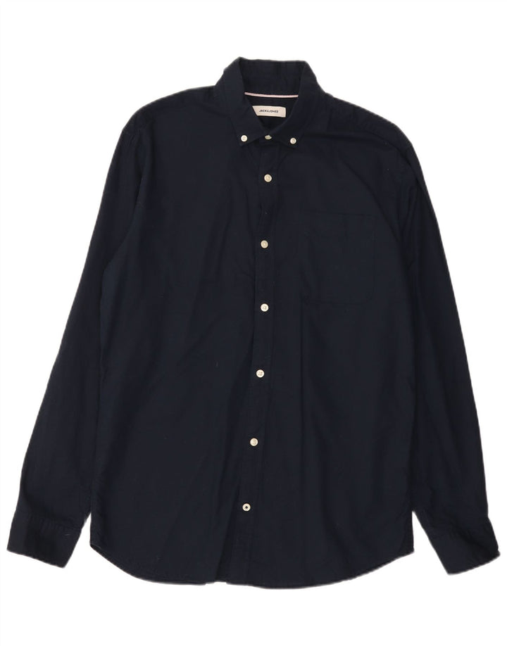Мужская рубашка Jack & Jones, темно-синяя, хлопковая, большая