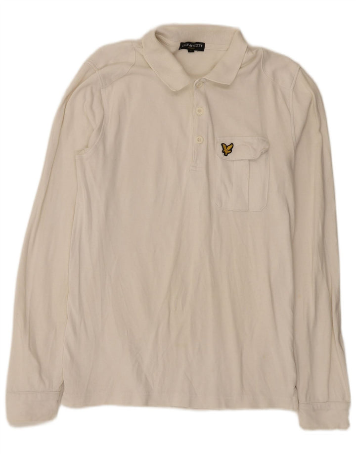 Мужская рубашка-поло обычного размера Lyle & Scott с длинным рукавом, средний цвет, белый хлопок