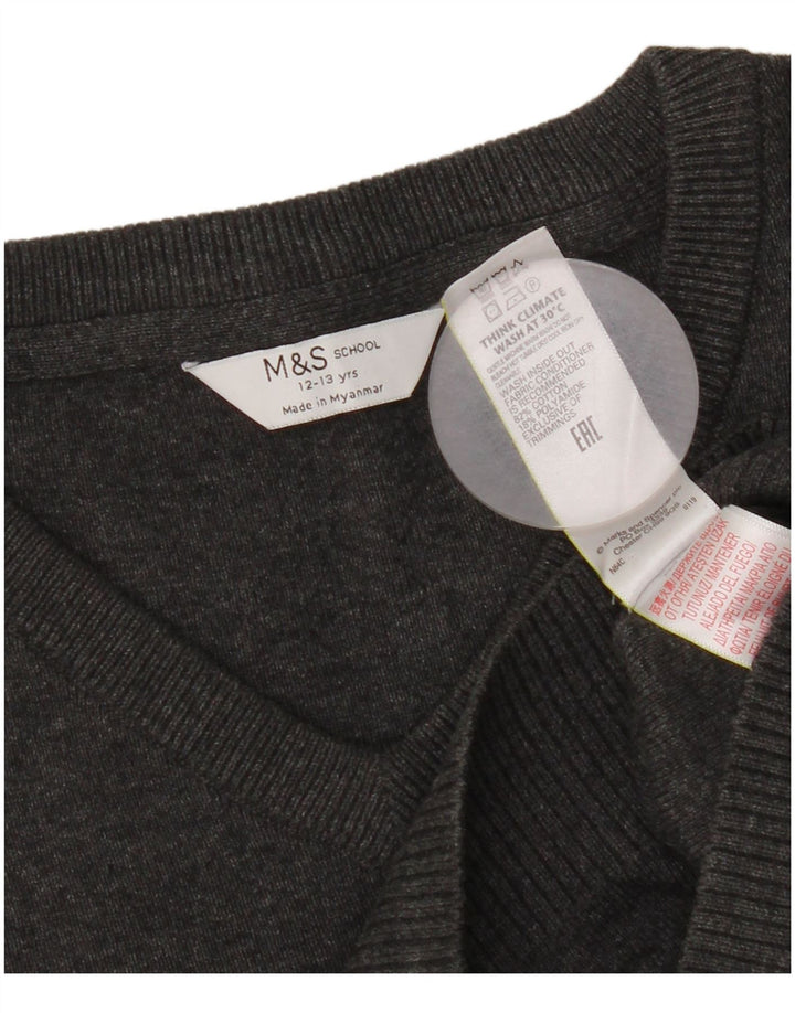 Джемпер с v-образным вырезом для мальчиков Marks & Spencer, 12–13 лет, серый хлопок