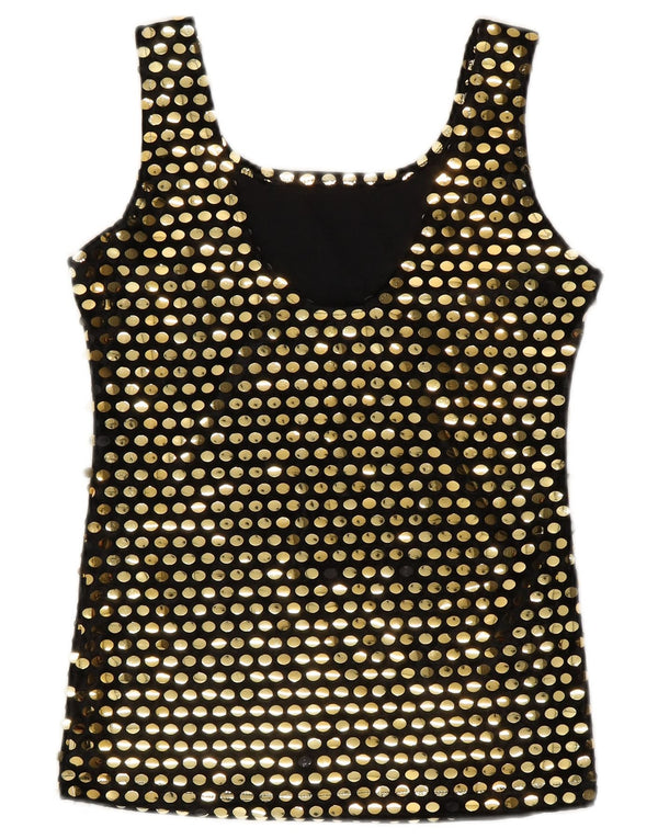 Винтажная женская блузка без рукавов, топ UK 10, маленький черный полиэстер