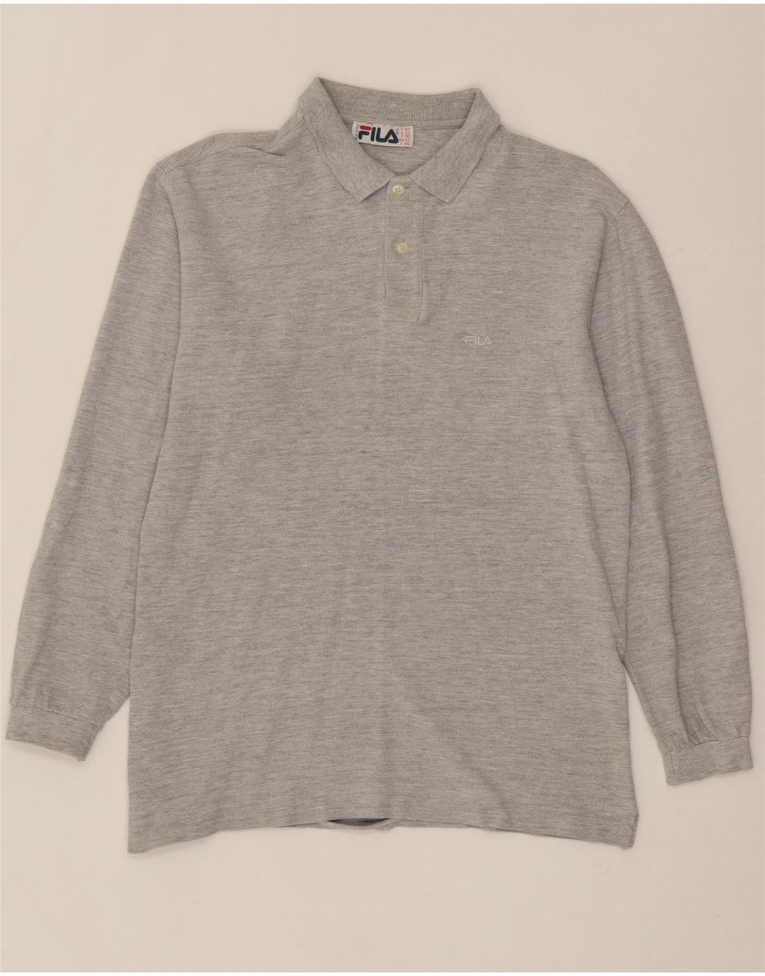 FILA Mens Long Sleeve Polo Shirt IT 50 Medium Grey Vintage Fila and Second-Hand Fila from Messina Hembry 