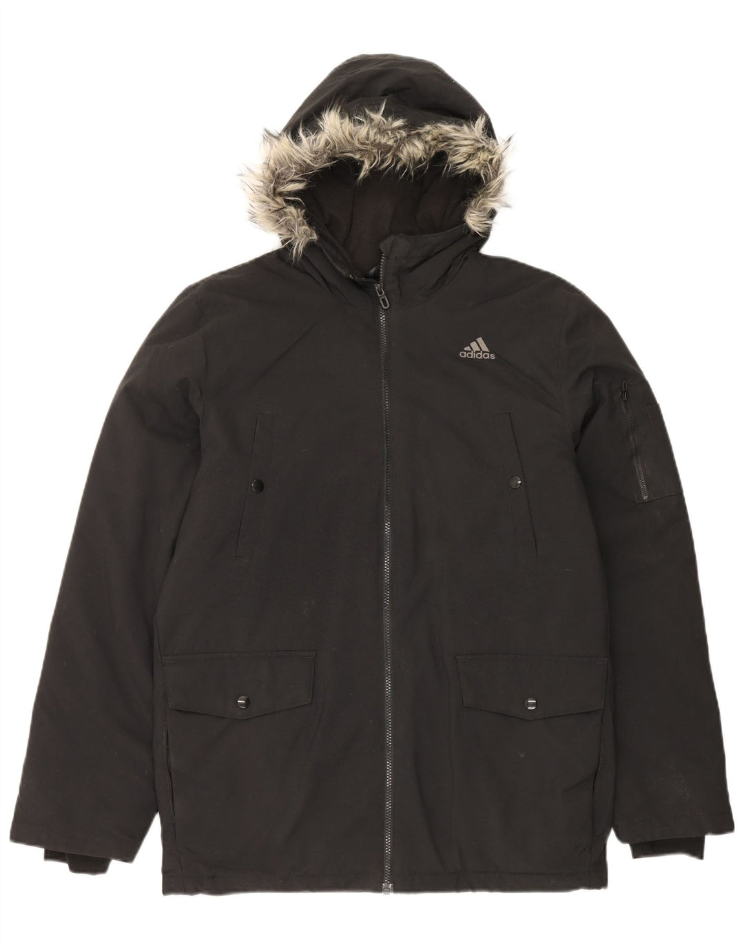 Мужская парка Adidas с капюшоном UK 36, маленькая, черный нейлон
