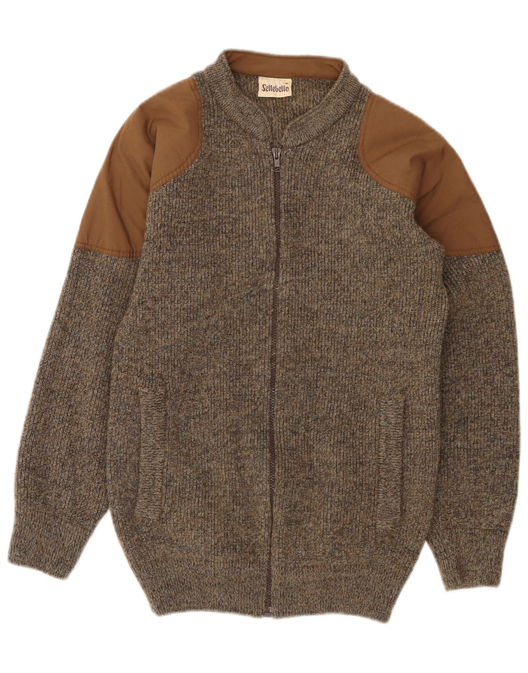 SETTEBELO Мужской кардиган, свитер, маленький коричневый, шерстяной в крапинку