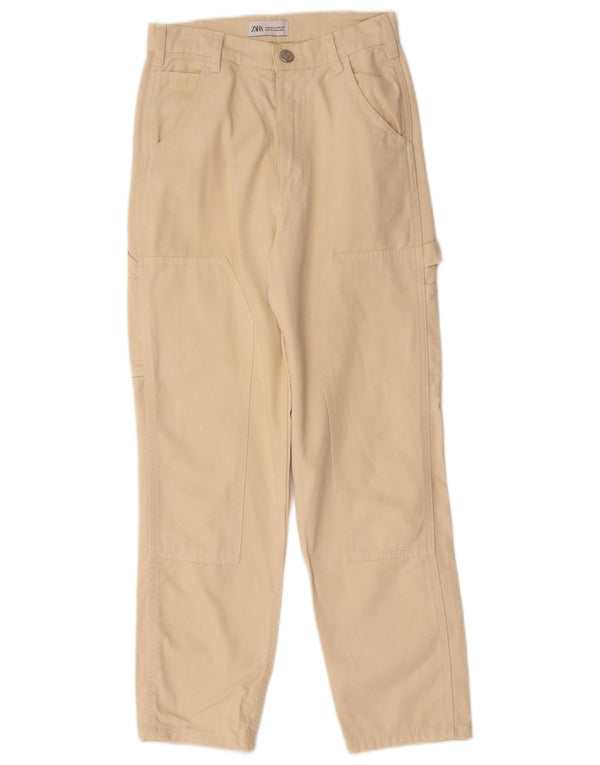 Женские прямые брюки карго Zara EU 34 2XS W24 L26, бежевый хлопок