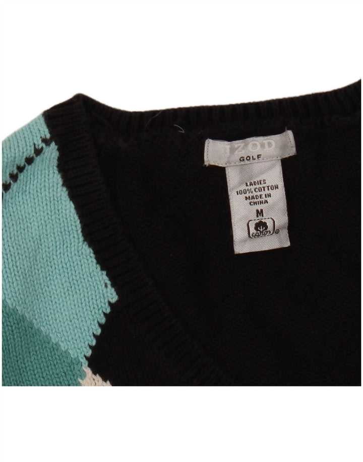 IZOD Женский джемпер с v-образным вырезом для гольфа UK 12, средний черный с узором «аргайл»/бриллиант