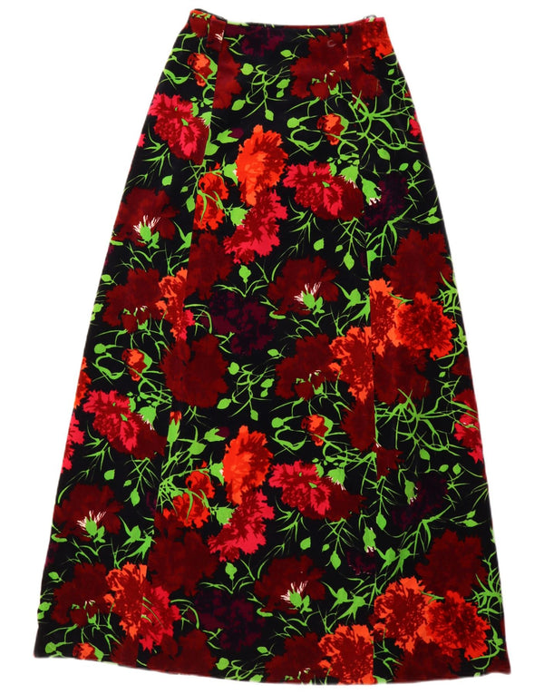 ВИНТАЖНАЯ женская макси-юбка с высокой талией IT 46, большая W24, черная с цветочным принтом