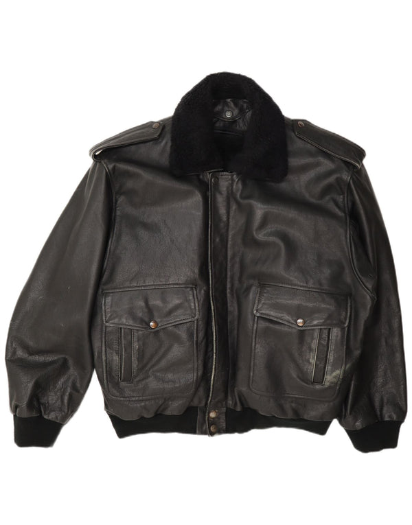 Vintage Mens Military Leather Jacket UK 42 XL Black