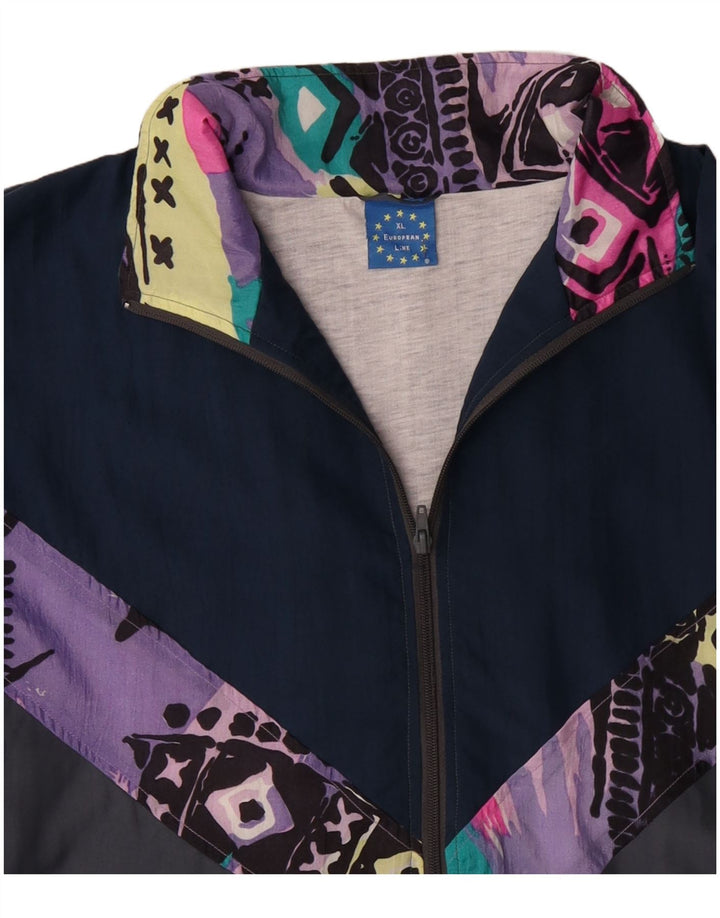 Винтажный мужской спортивный костюм, верхняя куртка XL, серый полиэстер с цветными блоками, 90-е годы