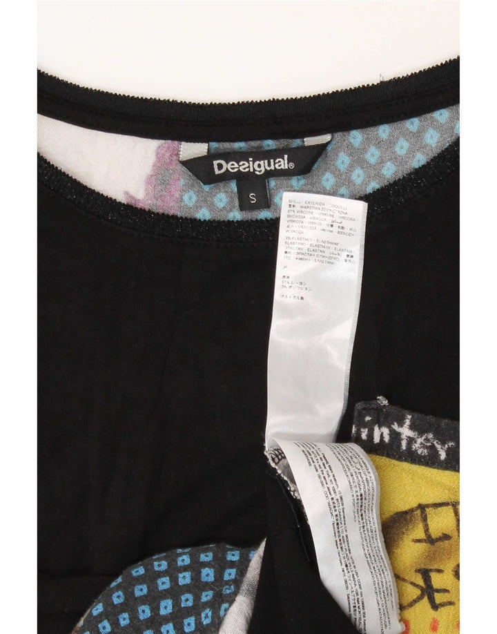 Женский топ Desigual с абстрактным узором, рукав 3/4, Великобритания, 10 маленьких размеров, черный вискоза