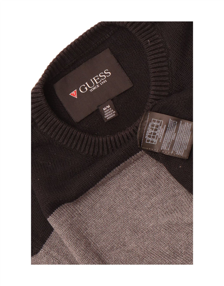 Мужской джемпер Guess с круглым вырезом, средний черный хлопковый свитер с цветными блоками