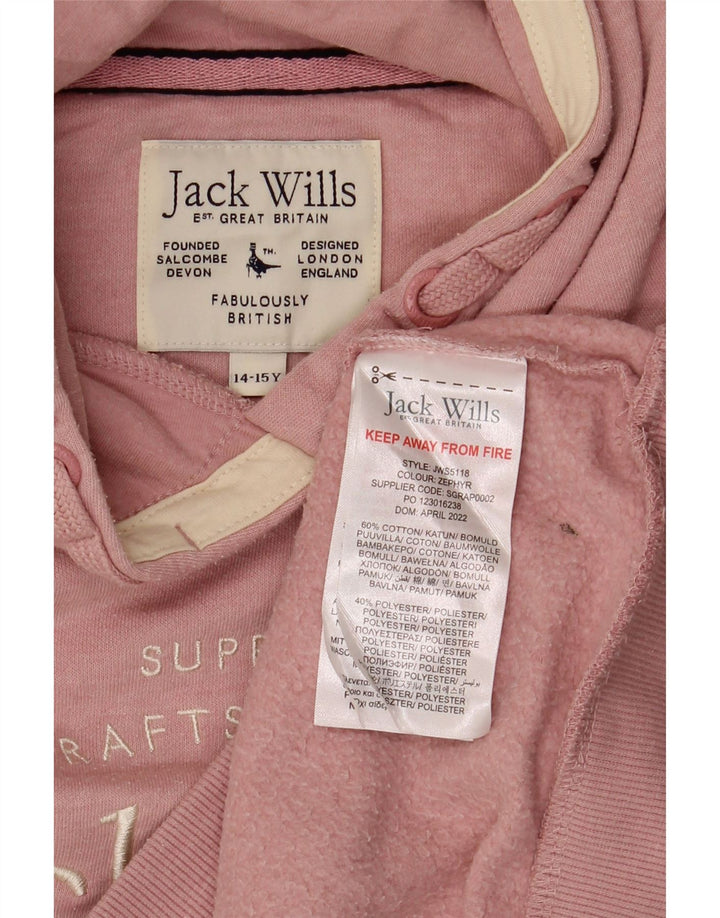 JACK WILLS Джемпер с капюшоном и рисунком для девочек 14-15 лет, розовый хлопок