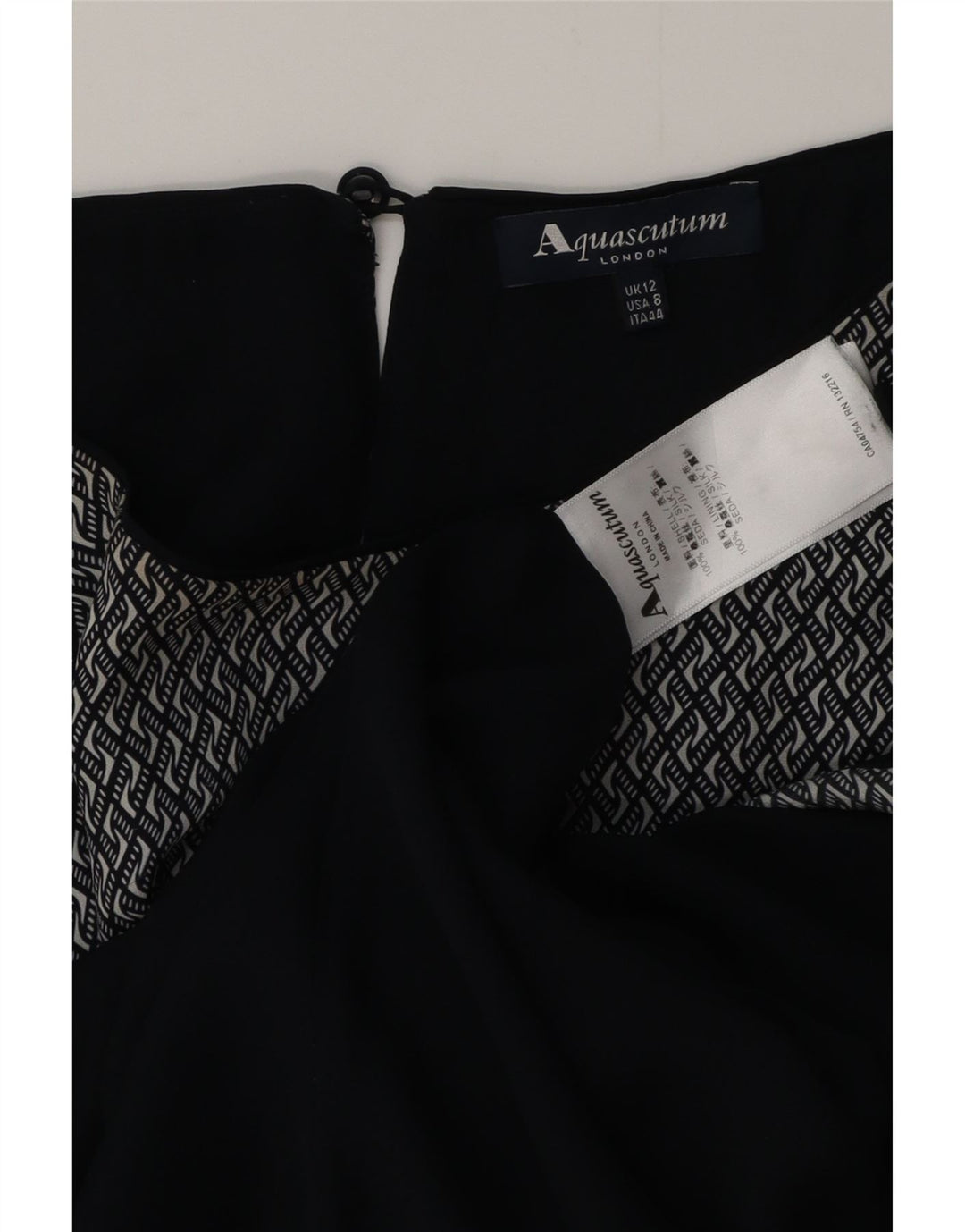 Женское платье макси AQUASCUTUM UK 12, средний темно-синий, шелк с геометрическим рисунком