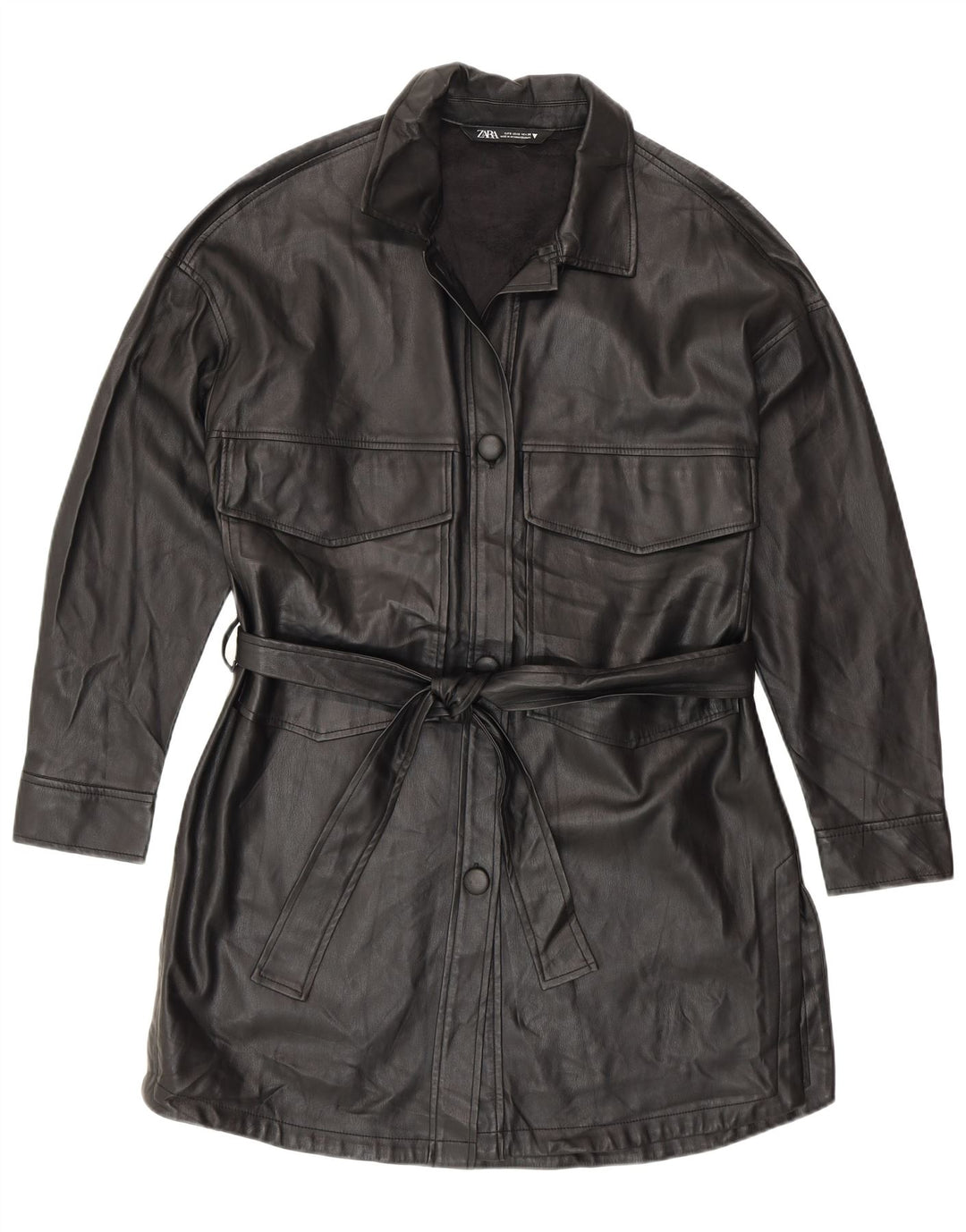 Женское пальто из искусственной кожи Zara UK 10, маленькое черное, современное из полиуретана