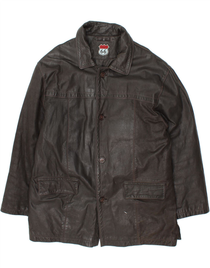 Мужское кожаное пальто ROUTE 66 UK 46 3XL, черное кожаное