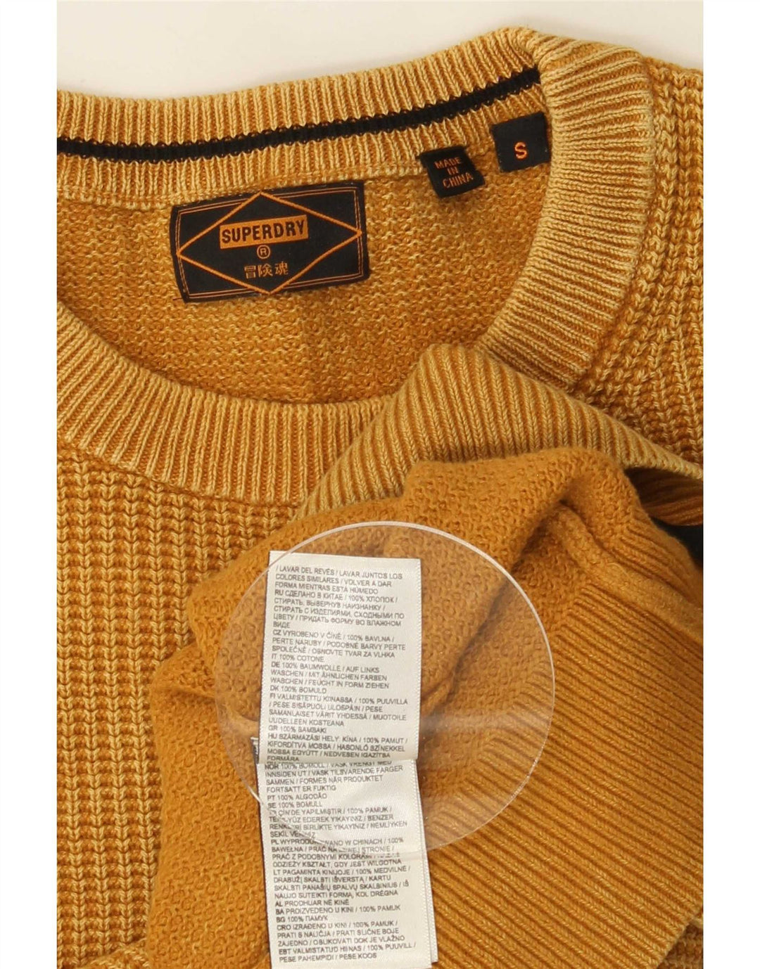 Мужской джемпер с круглым вырезом Superdry, маленький желтый хлопковый свитер