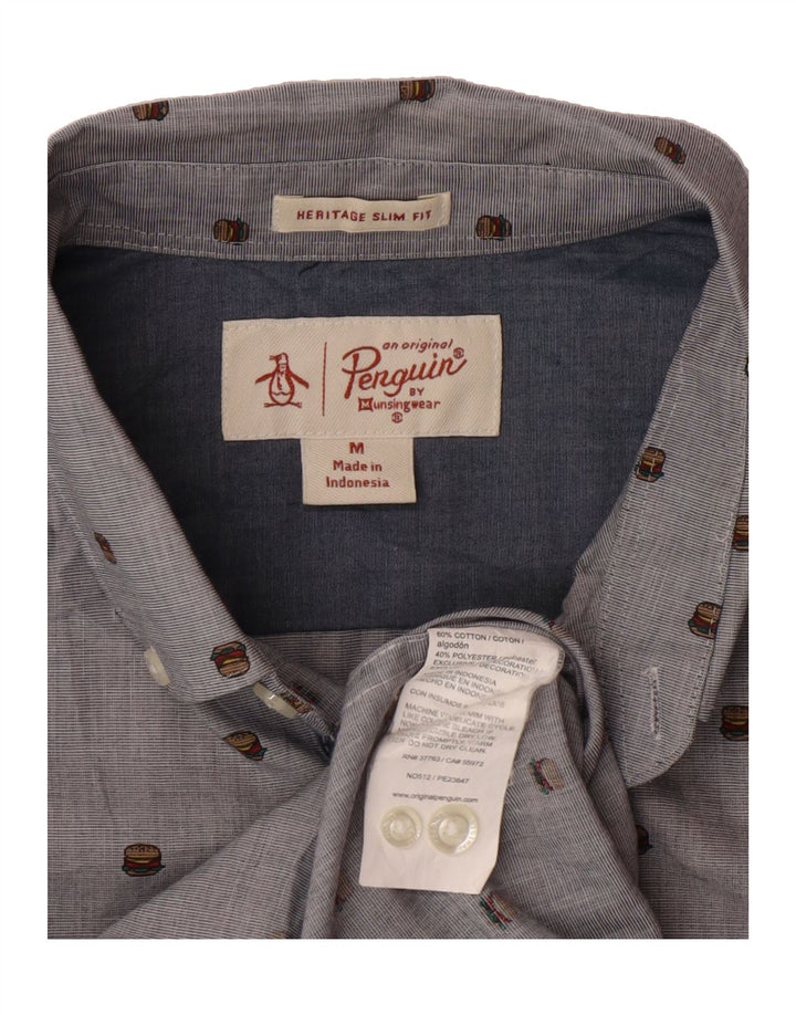 PENGUIN Mens Heritage Slim Fit Short Sleeve Shirt Medium Grey Cotton Vintage Penguin and Second-Hand Penguin from Messina Hembry 