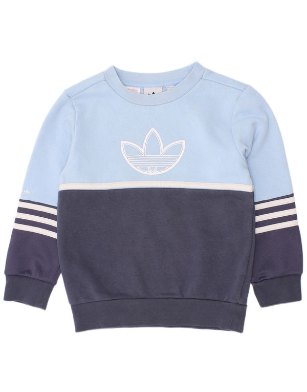 Джемпер с рисунком Adidas для мальчиков 5–6 лет, синий, хлопок с цветными блоками