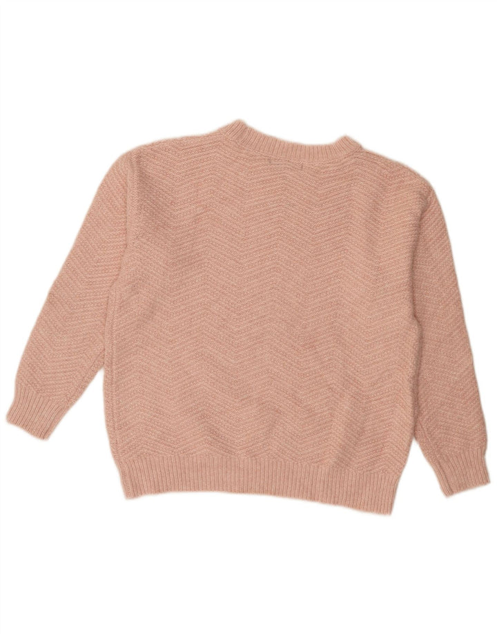 MARKS & SPENCER Womens Crew Neck Jumper Sweater UK 10 Small Pink Chevron