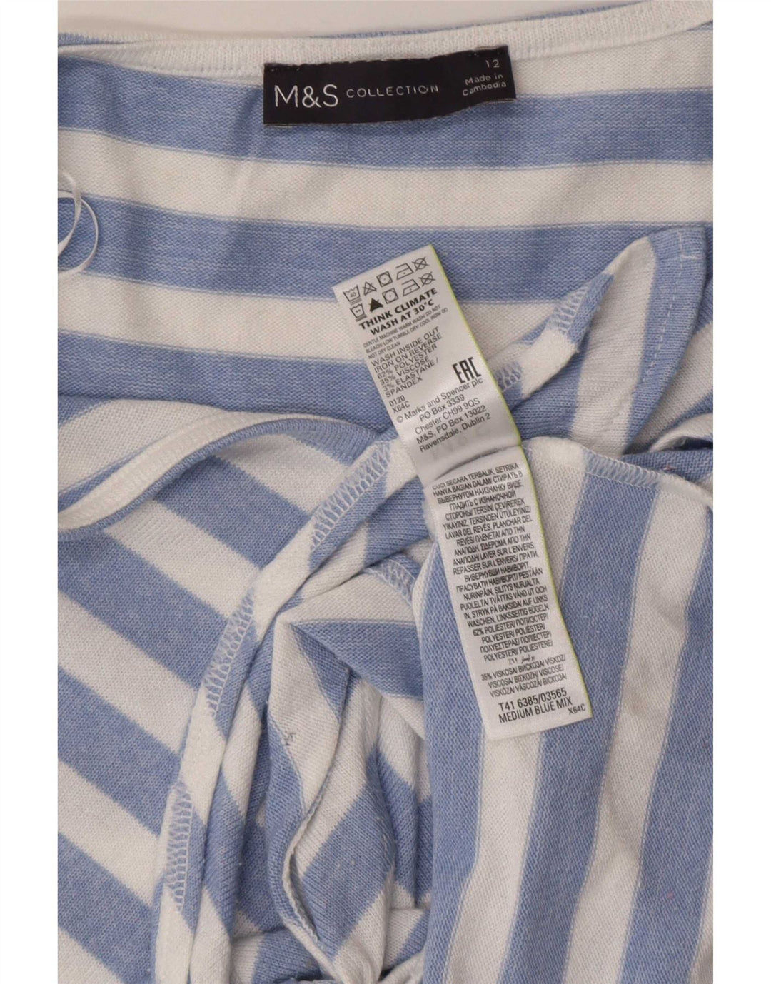 Женская блузка с завязкой спереди Marks & Spencer UK 12, средний синий в полоску