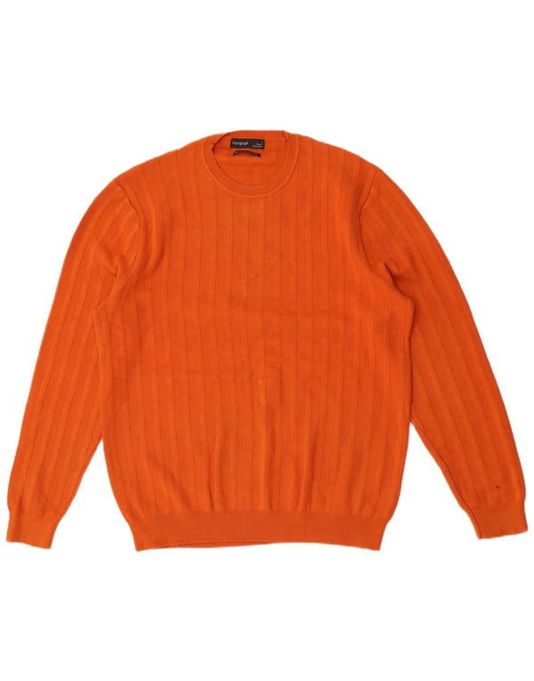 Мужской джемпер с круглым вырезом Marks & Spencer с автографом, большой оранжевый хлопковый свитер