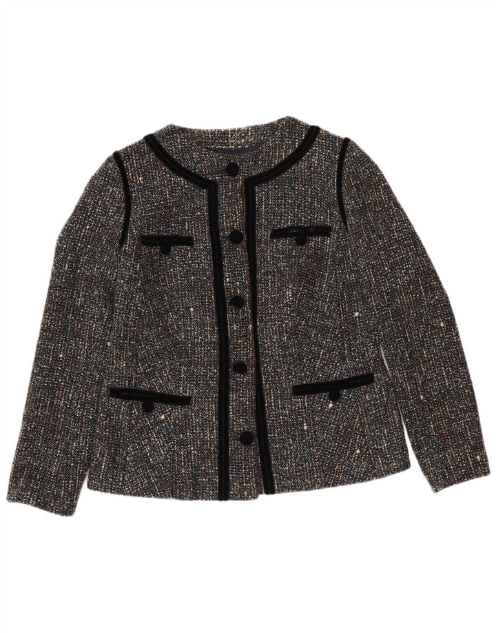 ВИНТАЖНЫЙ женский пиджак на 5 пуговицах, Великобритания 12, средний серый в крапинку