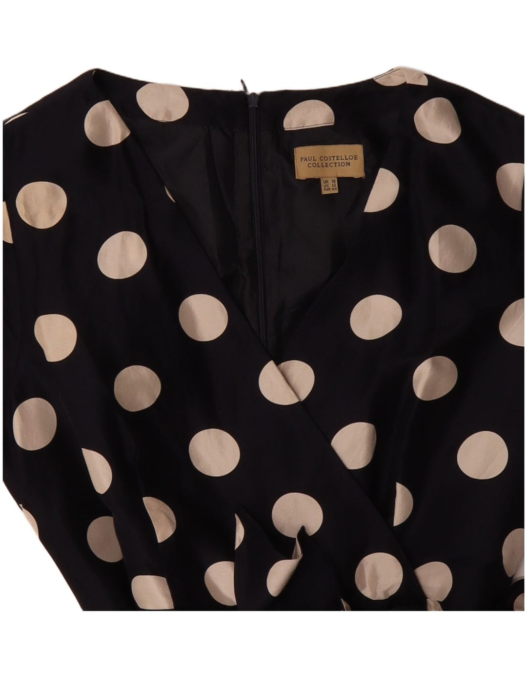 PAUL COSTELLOE Женское платье А-силуэта UK 16, большой темно-синий, шелк в горошек