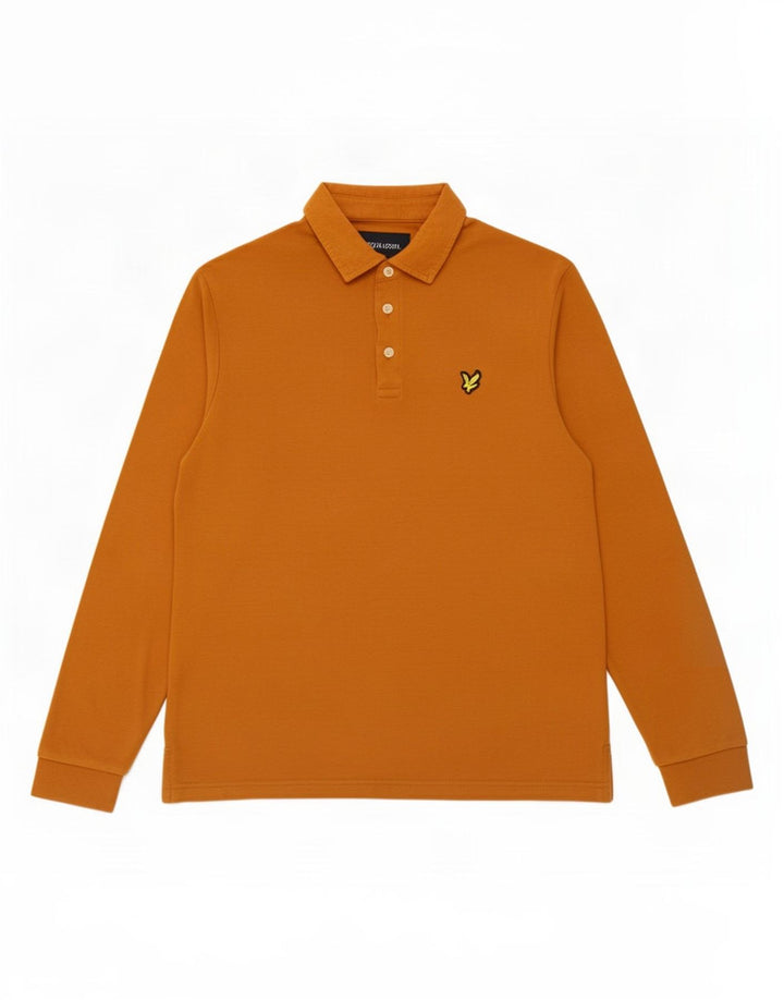 Мужская рубашка-поло с длинным рукавом Lyle & Scott, хлопковая ткань среднего оранжевого цвета