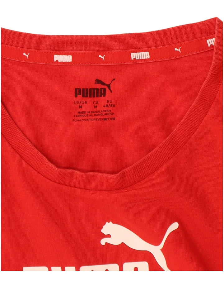 Мужская футболка с рисунком PUMA, хлопковая футболка среднего красного цвета с цветными блоками