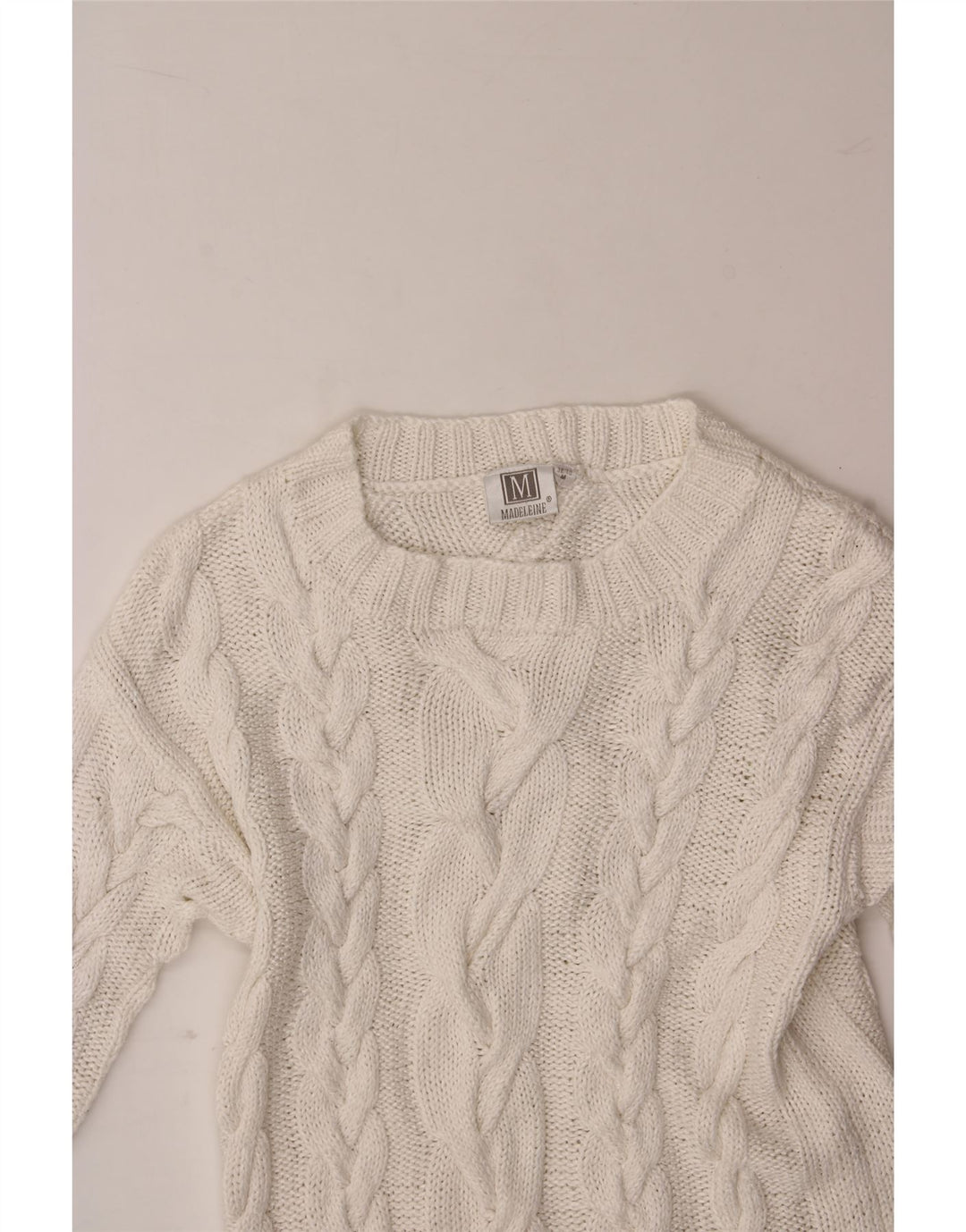 MADELEINE Womens Boat Neck Jumper Sweater EU 38/40 Medium White Linen Vintage Madeleine and Second-Hand Madeleine from Messina Hembry 