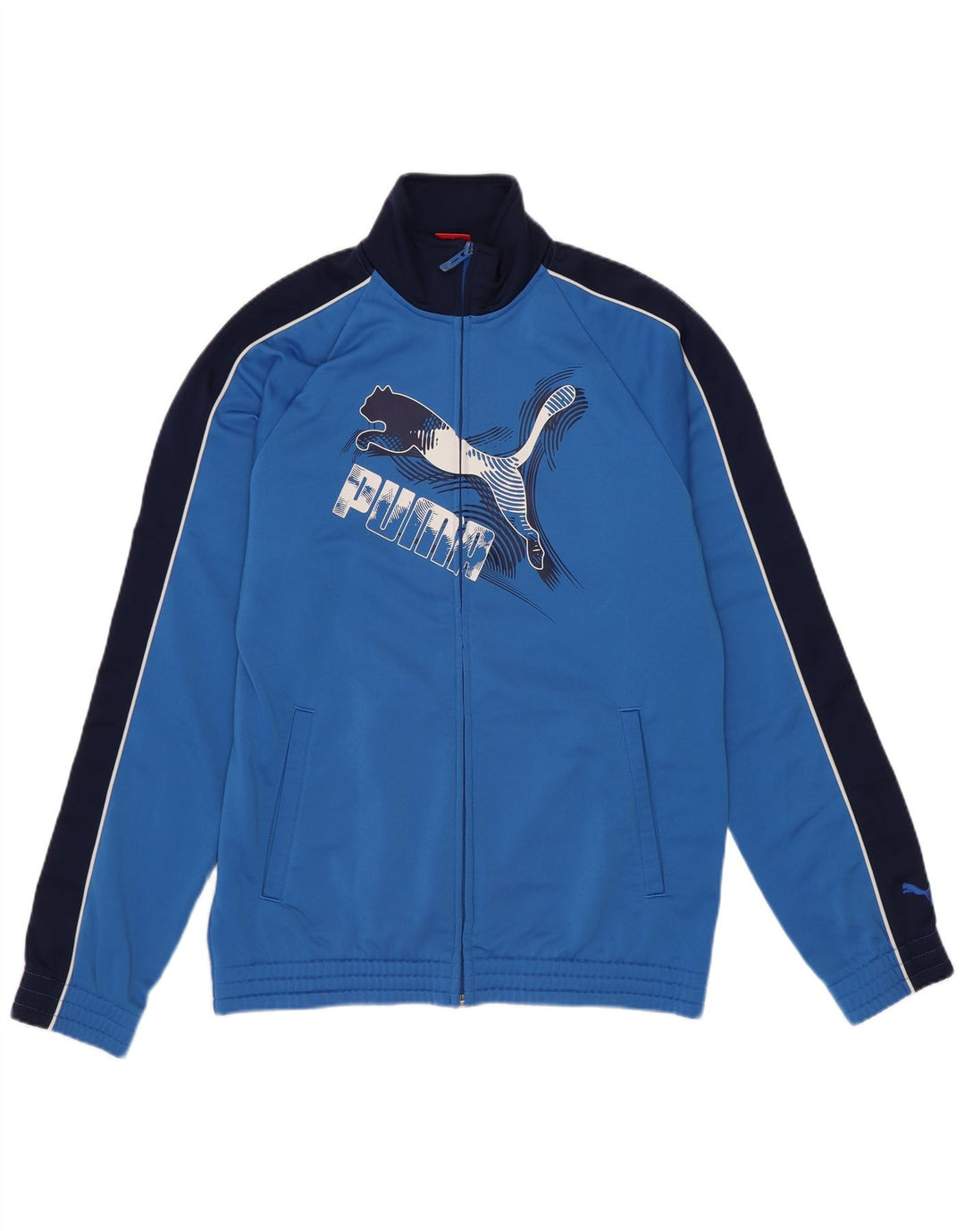 Спортивный костюм Puma для мальчиков с графическим рисунком, верхняя куртка 13–14 лет, синяя с цветными блоками